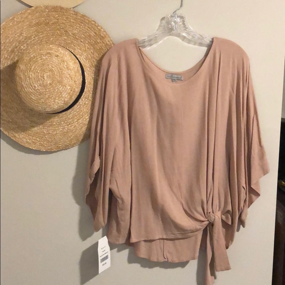 Nude blouse with side tie detail